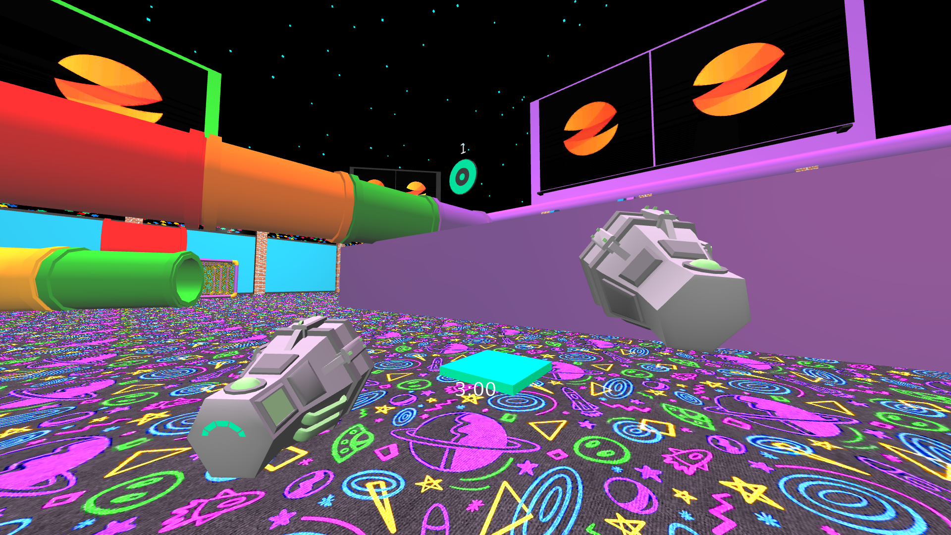 Screenshot of Robot Rally arena.